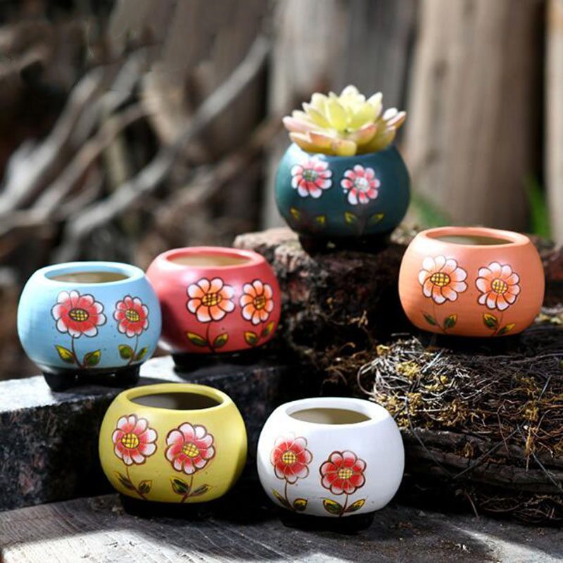 Bonsai Garden Art - 6 stks/set Porselein Handbeschilderd Bloemenpatroon Vetplant